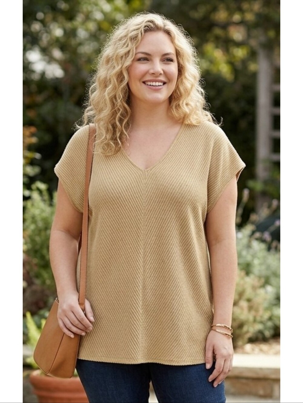 Ava & Viv V-neck Sweater Vest Camel Gold Size 2X